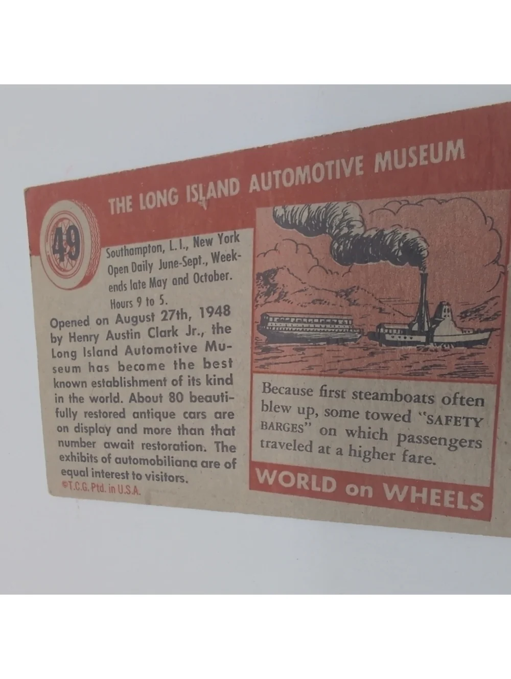 1954 Topps Card Set 3 Long Island Car Museum, Vespa, De Dion Bouton Trike